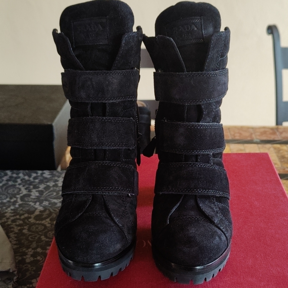 Prada black suede boots size 39